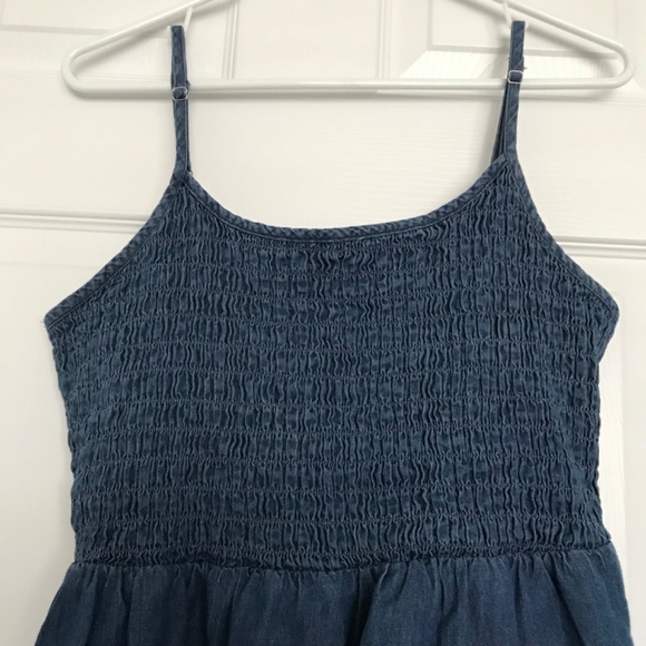 Bluenotes 100% Cotton Chambray Smocked Tiered Mini Dress XL Pockets Denim - Picture 9 of 12